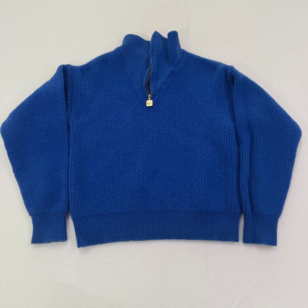 Vintage 90s Kaelin Sweater Womens Large Blue Wool Pullover Long Sleeve 1/4 Zip